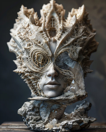 Venetian carnival mask on wooden table, close-upの素材