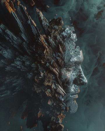 Fantasy woman face. 3D surreal illustration. Sacred geometry. Mysterious psychedelic relaxation pattern. Fractal abstract texture. Digital artwork graphic astrology magicの素材