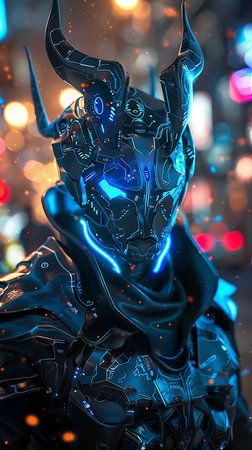 Futuristic robot with glowing neon lights. 3D rendering.の素材