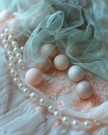 Wedding background with pearls and lace. Soft focus.の素材
