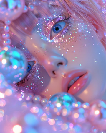 Portrait of a beautiful girl with pink hair and blue eyes.の素材