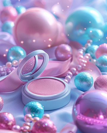Beauty background. Makeup products. 3d illustration. Pink and blue.の素材