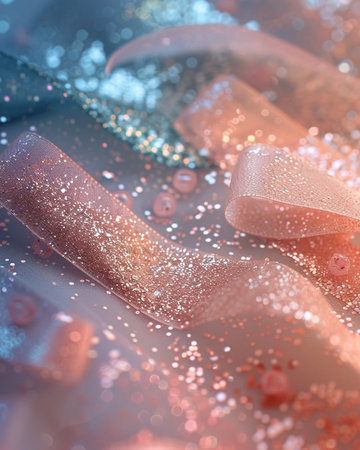 close up of a colorful fabric with glitter and bokeh effectの素材