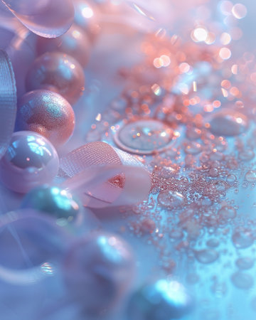 christmas background with beads and ribbons, soft focus, shallow DOFの素材