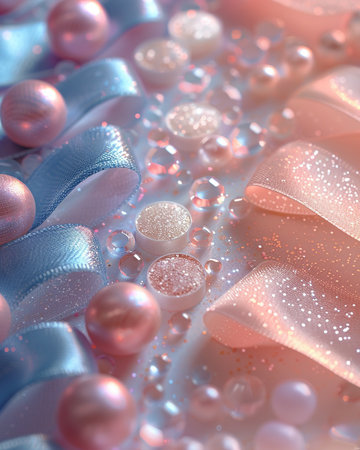 abstract background with pink and blue pearls, 3d renderの素材
