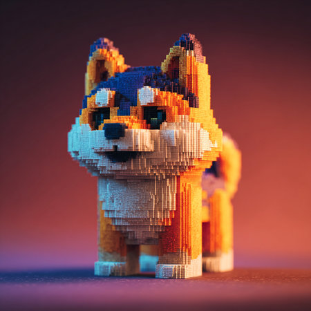 Minifigure of a wolf. Minifigure made of cubes. Minifigures are manufactured by The Lego Group.の素材