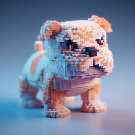 3d rendering of a bear made of plastic blocks on blue backgroundの素材