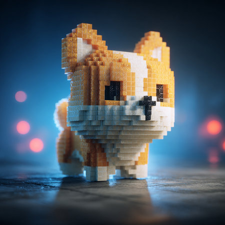 Futuristic low poly pixelated dog. 3D Renderingの素材