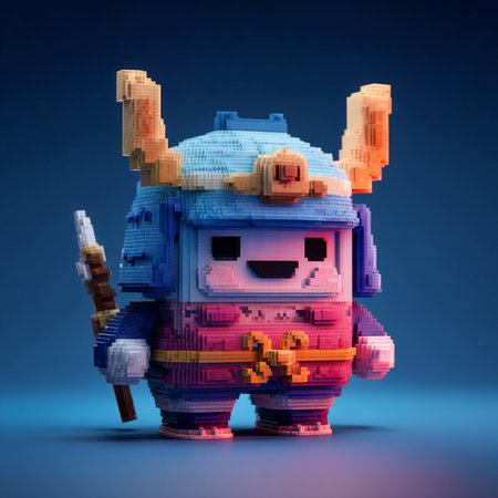 3D rendering of a cute robot isolated on a blue background.の素材