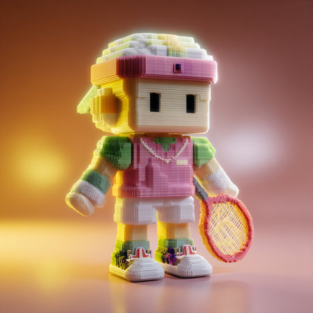 Tennis player with racket and ball. 3d render illustration.の素材