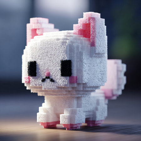 Cute cat made of plasticine on wooden table, closeupの素材