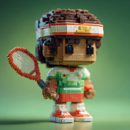 Lego minifigure with tennis racket. Studio shot.の素材