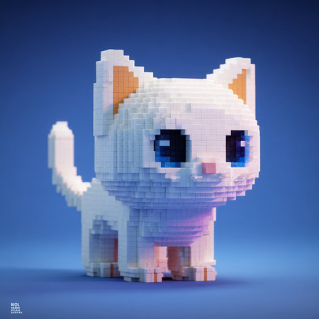 Abstract pixelated cat on a blue background. 3d rendering.の素材