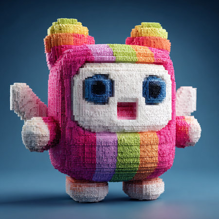 Panda made of multicolored plasticine on a blue backgroundの素材