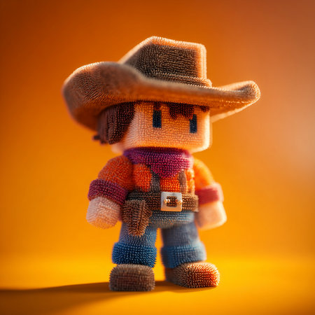 Plasticine scarecrow with hat on orange background. Halloween concept.の素材