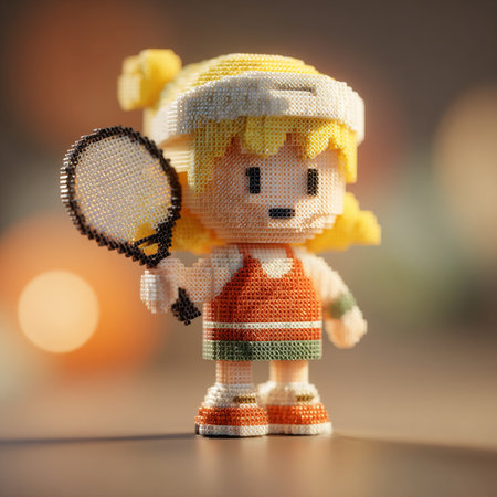 Doll with a tennis racket on the background of bokehの素材