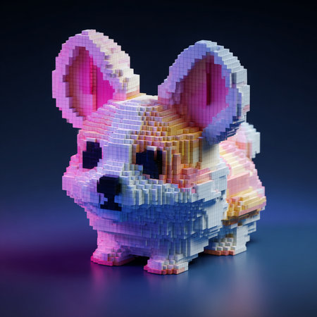 3d render of a dog made of cubes in the style of pixel artの素材