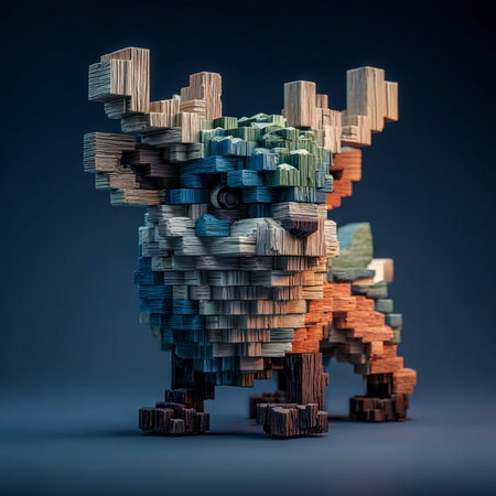 The figure of a man made of wooden cubes. 3d renderingの素材