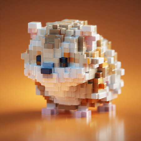 3d rendering of an abstract figure made of cubes on orange backgroundの素材
