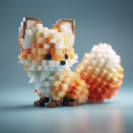 Plastic toy figure of a fox on a gray background. Minimalism.の素材