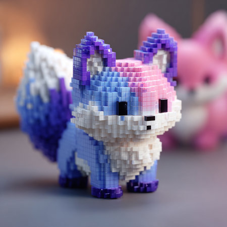 3d illustration of a dog made out of blue and pink plastic blocksの素材
