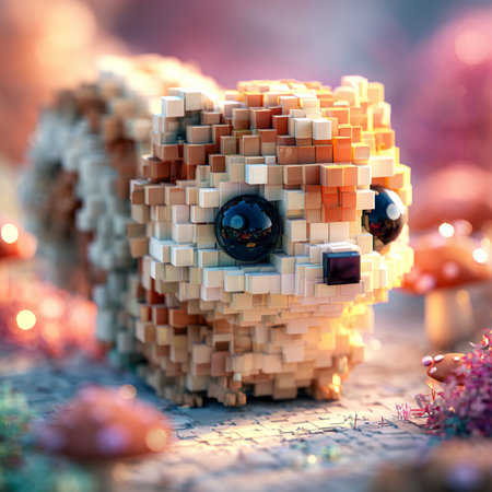 3d rendering of a robot made of cubes with a glowing backgroundの素材