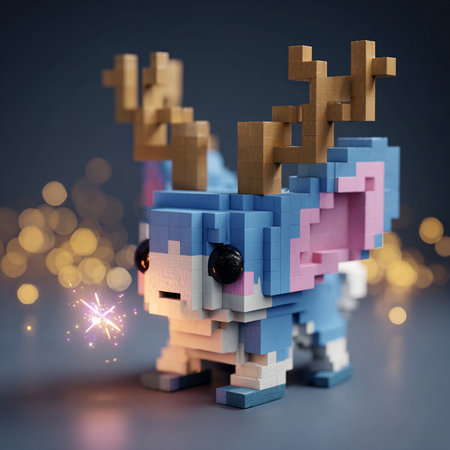 3d render of a cartoon character with christmas lights in the backgroundの素材