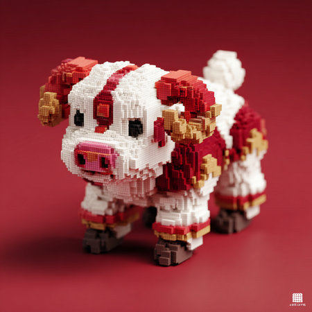 Lego figure on red background. Studio shot.の素材