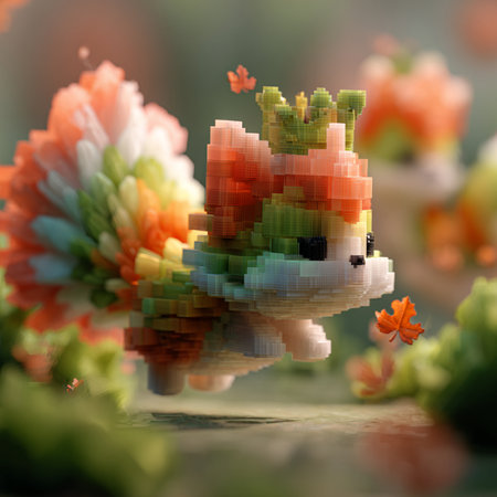 Futuristic character made out of colorful flowers. 3D renderingの素材