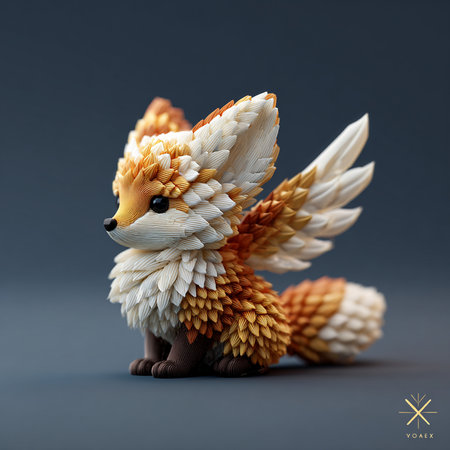 Cute origami fox isolated on gray background. Minimal style.の素材