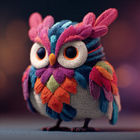 Owl made of fabric in the form of a multicolored patternの素材