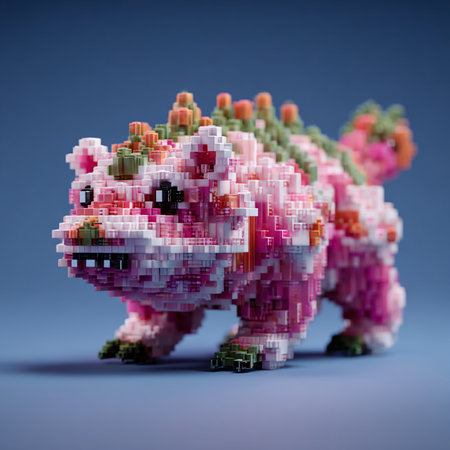 3D Render of a Colorful Dog made of Cubes.の素材
