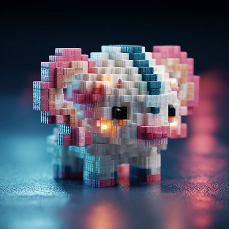 3d rendering of a robot made of cubes on a dark backgroundの素材