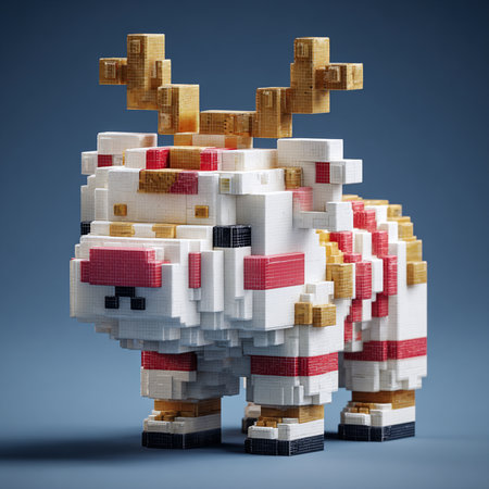 3d render of pixelated monster with reindeer antlersの素材