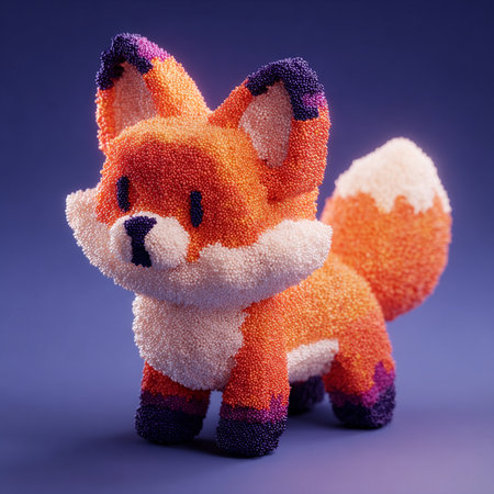 Cute red fox made of plasticine, on a blue backgroundの素材