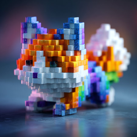 3d illustration of abstract geometric figure made of multicolored cubesの素材