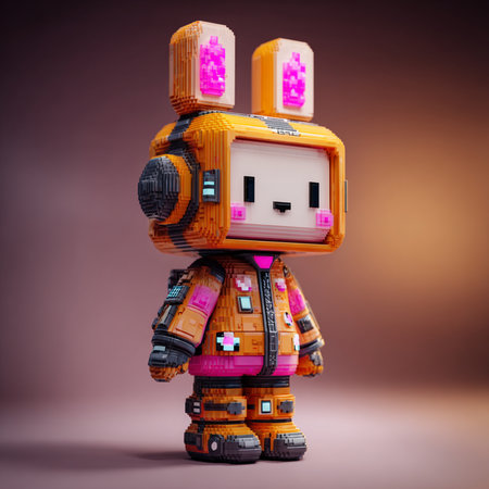 Vintage tin toy robot on a purple background. 3d renderingの素材