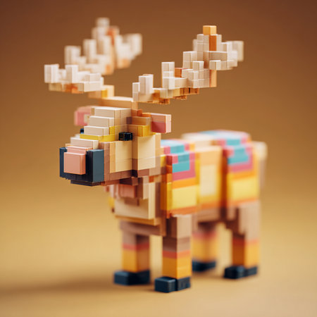 reindeer made of cubes on a brown background. 3d illustrationの素材