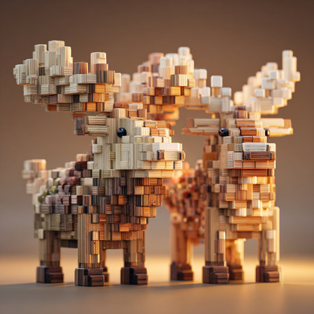 Wooden figure of a dog made of cubes. 3d illustrationの素材