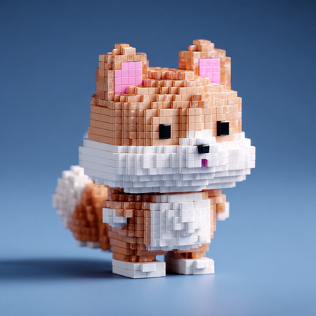 Lego cat on blue background. Studio shot.の素材