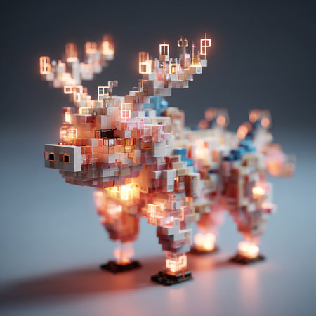 Futuristic reindeer made of cubes. 3d renderingの素材