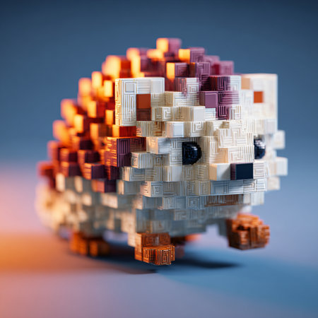 3d rendering of a human head made of cubes on a blue backgroundの素材