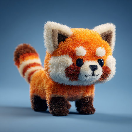 Cute red panda on blue background. 3d illustration.の素材
