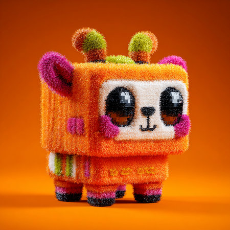 Funny monster isolated on orange background. 3d illustration. Pop art style.の素材