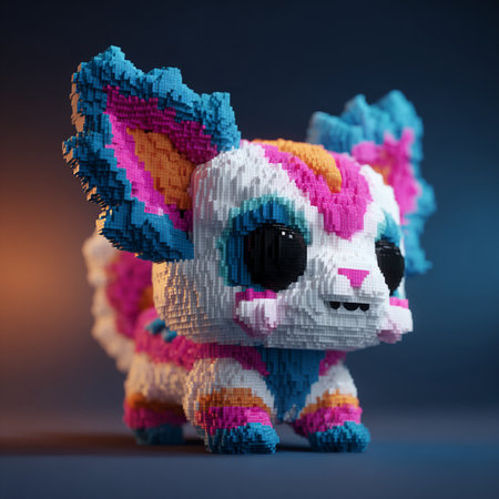 Panda figure made of polygonal colorful plasticine on blue backgroundの素材