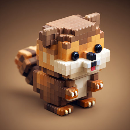 3d render of a dog made of cubes on a brown backgroundの素材