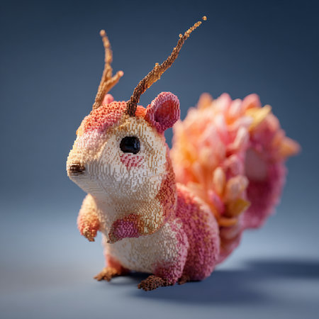 Ceramic reindeer figurine with flower petals.の素材