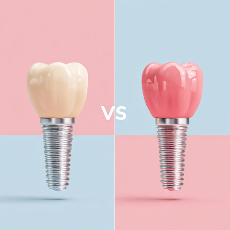 tooth implant on blue and pink background. 3d render.の素材
