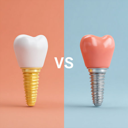 Tooth implant and dental implant on color background. Dentistry conceptの素材