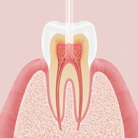 Tooth anatomy. Vector illustration of a tooth on a pink background.の素材